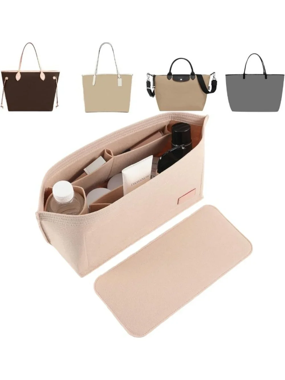 Purse Organizer Set for Handbags - 2pc Felt Insert with Zipper Pocket & Bottle